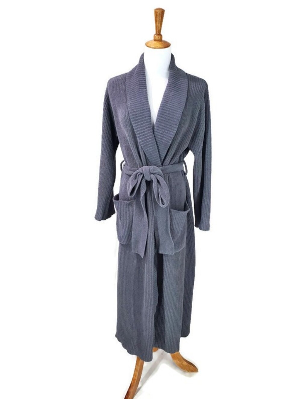 Natori Grey Ribbed Chenille Bath Robe Extra Small Cozy Luxury Soft Fall Winter